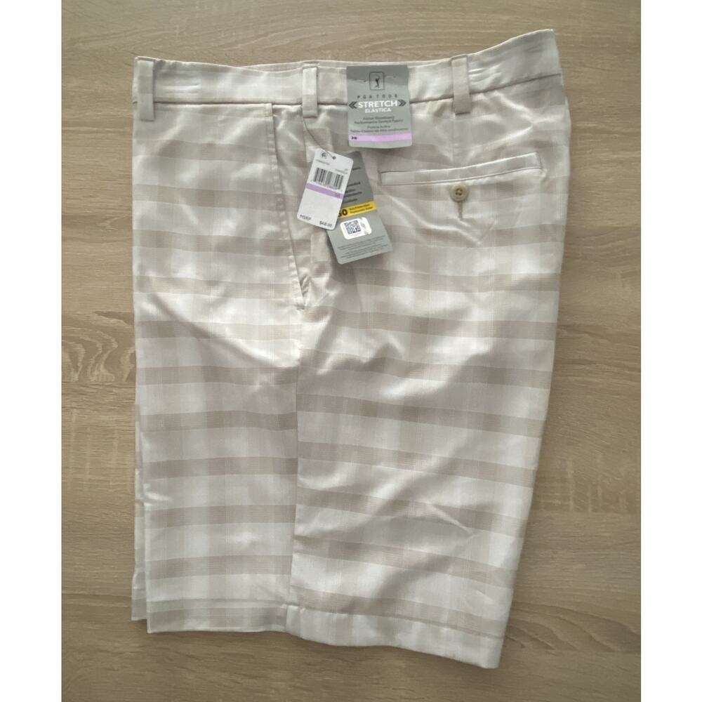 PGA Tour Men's 38W Golf Shorts Moisture Wicking Stretch Fabric UPF 50 Beige NEW